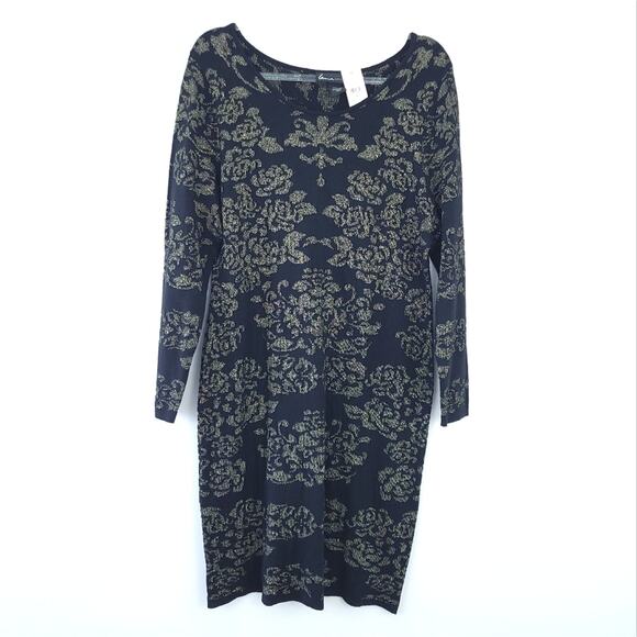 NEW Lane Bryant Black Gold Design Sweater Dress Size 14/16 Long Sleeve Winter - Picture 1 of 5